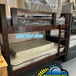 Twin Twin Brown Bunk Bed With Mattresses Colchones Nuevos New 
