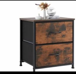 2-Drawer Nightstand with Rustic Wood Top