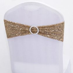 Dimatic 50 PCS Stretch Sequin Chair Sashes Chair Stretchy Spandex Bands for Wedding Reception Events Banquets Chairs Decoration (Champagne)