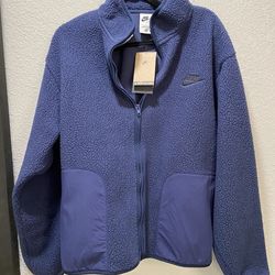 Nike Club Fleece Sherpa Winterized Full Zip Navy Blue Jacket Men's Large (Oversized)
