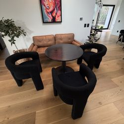 35 Inch Pedestal Table, Loveseat, Boucle Chairs