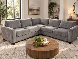 Gray Corduroy L-Shaped Sectional Sofa