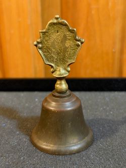 Vintage Solid Brass Hand Bell - Made in England Desk Bell, Patina, Functional Clapper
