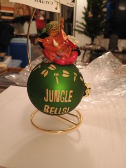 Lion King, Comic Duo Timon And Pumba Adorn The Top Of Blown Glass Ornament