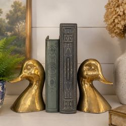 VTG Brass Mallard Duck Head Bookends (Pair) Vintage 2 Sculpture Table Decor Mid Century Retro Animal Heads 