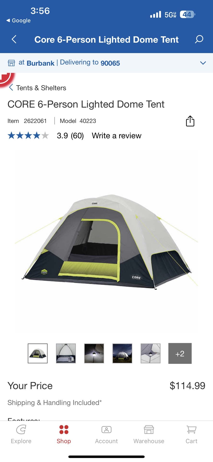 CORE 6-Person Lighted Dome Tent