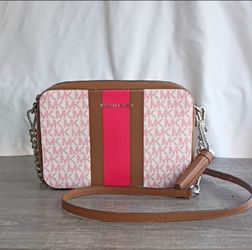 Michael Kors Pink/Tan Crossbody Camera Bag