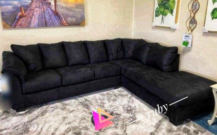 Darcy Black L Shaped 2 Piece Sectional Couch With Chaise| 39$ Down Payment @ Fastest Delivery 🚚