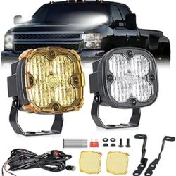 3 Inch LED Ditch Lights for 2007-2014 Silverado Tahoe Suburban Sierra Yukon, with A-Pillar Brackets Wiring Harness Combo Kits, 40W Spot Flood Offroad 