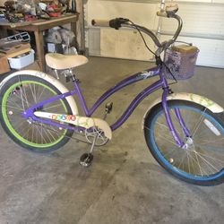 Electra Beach Cruiser PEACE  Purple With Custom Ding Dong Bell 3 Speed