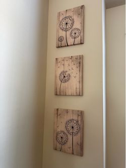 3-Piece Rustic Dandelion Canvas Wall Art Set – Excellent Condition