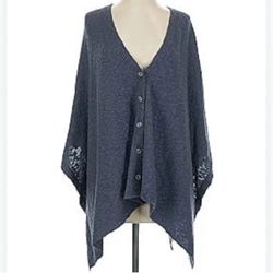 J. Jill Navy Blue Cardigan Pancho with Asymmetrical Hem