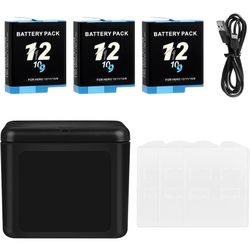 Battery Charger Kits for GoPro Hero 12 11 10 9 Black, 3-Pack 2000mAh Replacement Batteries + Triple Charge Case with Type-C Charging Cord for Go Pro 1