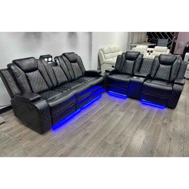 Black Breathing Living Room Reclining Sofa And Loveseat Set