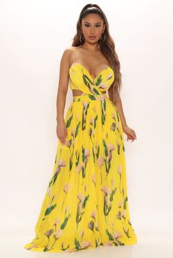 Fashion Nova Yellow Floral Maxi Dress