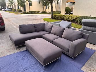 Dark Gray Sectional & Ottoman Set! Same Day Delivery.