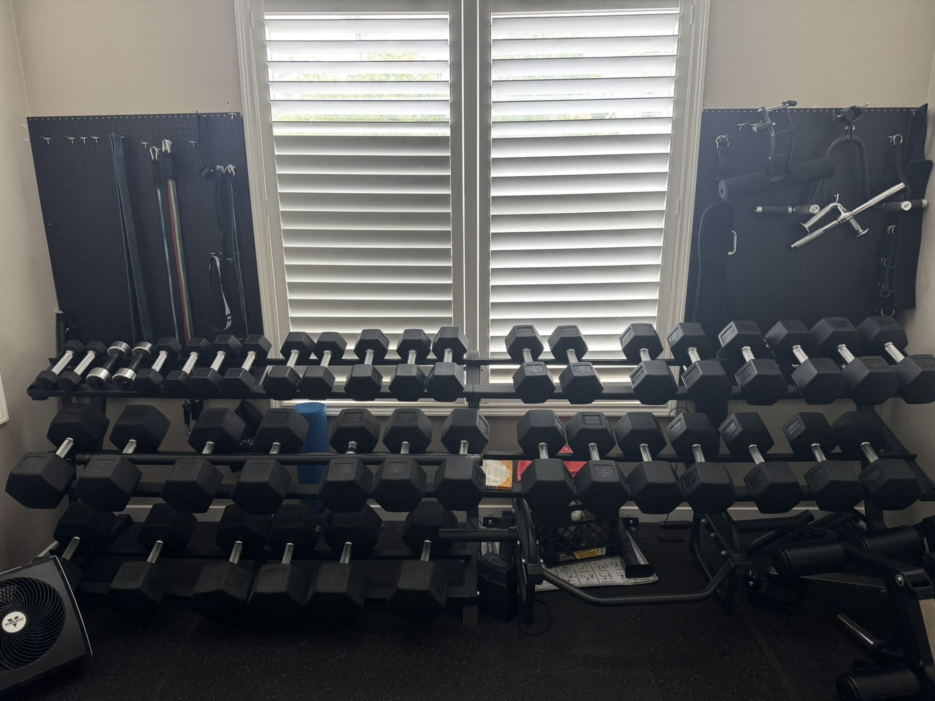 5-100 LB DUMBBELL SET W/ RACKS
