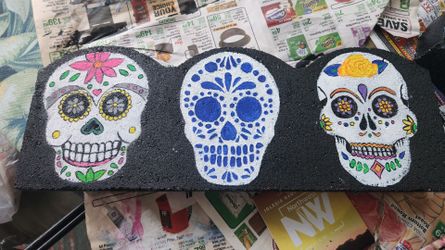 Hand-painted dia de los muertos concrete garden edgers-sugar skull