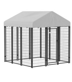 PawHut Outdoor Dog Kennel with Roof, 6' x 6' x 6' Heavy Duty Welded Wire Dog Playpen Enclosure with Escape-Proof Lock, UV-Resistant & Waterproof Cover