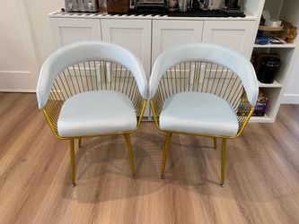 Dining Chairs Set of 2, Velvet Dining Chairs with Metal Legs (Blue)