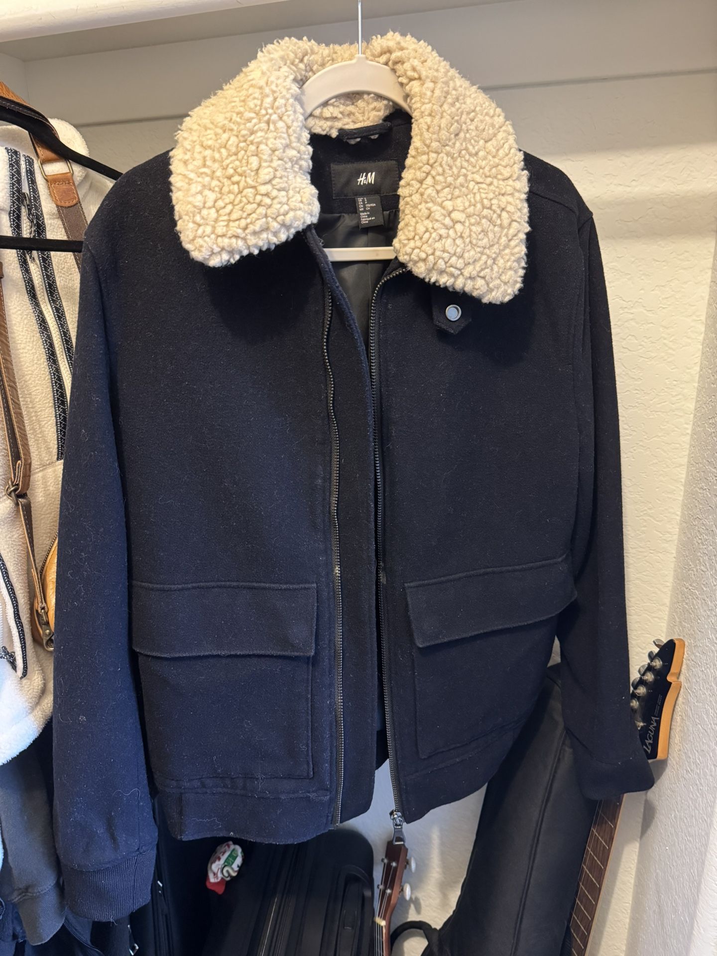 Sherpa Collar Black Bomber Jacket