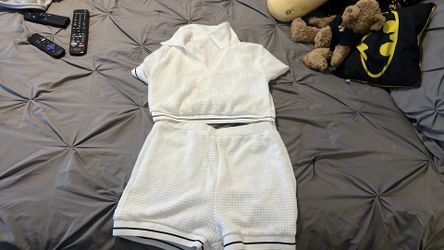 White waffle polo set