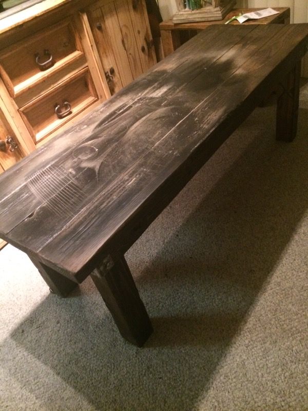 Wood Noodle Coffee Table / Deep Seat Bench 42 Custom wood coffee table/bench with Classic Ford image. Handmade