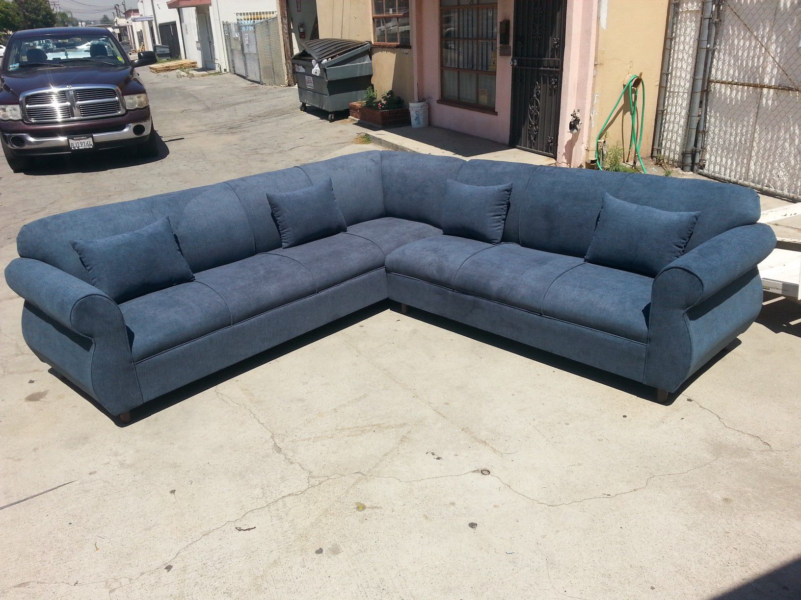 NEW 9X9FT ANNAPOLIS STEEL BLUE FABRIC SECTIONAL COUCHES