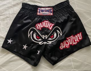 Vintage Out of Stock Twins “No Fear” Eyes Black Muay Thai Shorts
