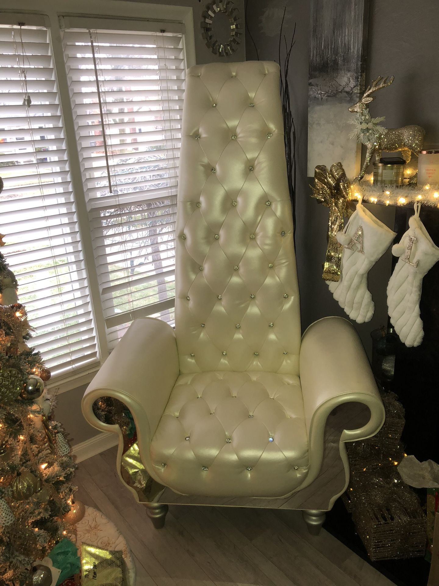 White Leather Mirrored Royal Chairs