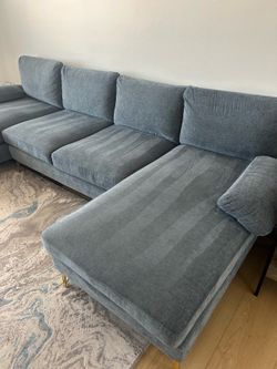 Modern Blue U-Shaped Sectional Sofa with Gold Legs (NEED GONE ASAP)