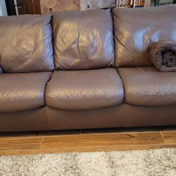 Brown Leather Sofa, Love Seat & Ottoman Set