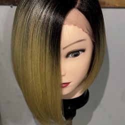 Synthetic Blend Gold Bob Side Part Lace Front Wig