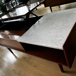 West Elm Wooden And Marble Table w/ Lift Top