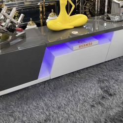 WHITE & GRAY HIGH GLOSS TV STAND