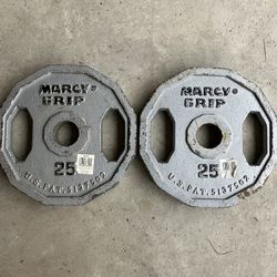 Olympic 2" 25 lb weight plate set plates weights weight 25lbs 25lb lbs Cast Iron Pair for Barbell Bar Marcy Grip