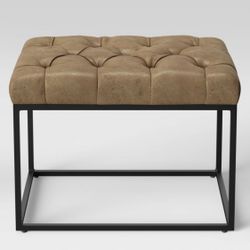 Trubeck Tufted Metal Base Ottoman Faux Leather Brown - Threshold™: Padded Footstool, No Assembly Required