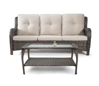 New Assembled Patio Set 2-Piece Wicker Outdoor Conversational Patio Rattan Loveseat & Coffee Table