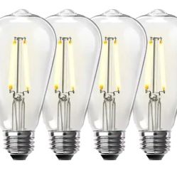 Feit Electric 60-Watt Equivalent ST19 Dimmable Straight Filament Clear Glass E26 Vintage Edison LED Light Bulb, Bright White (4-Pack)@J5