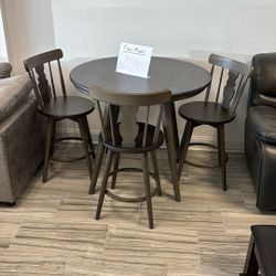 Floor Model Sorrento Solid Wood Gray Table With Three Chair Chairs Only $299. Easy Finance Option. Same-Day Delivery Or Pick Up.