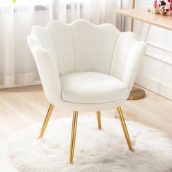 Small Accent Chair for Living Room, Velvet Gold Cute Vanity Chair with Back for Makeup Room, Upholstered Shell Shaped Office Guest Modern Chair Arm Ch