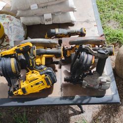 2 Battery Saws, 1 Battery Nail Gun, 1 Air Gun, 1 Battery Chizle  And A Mini Sander