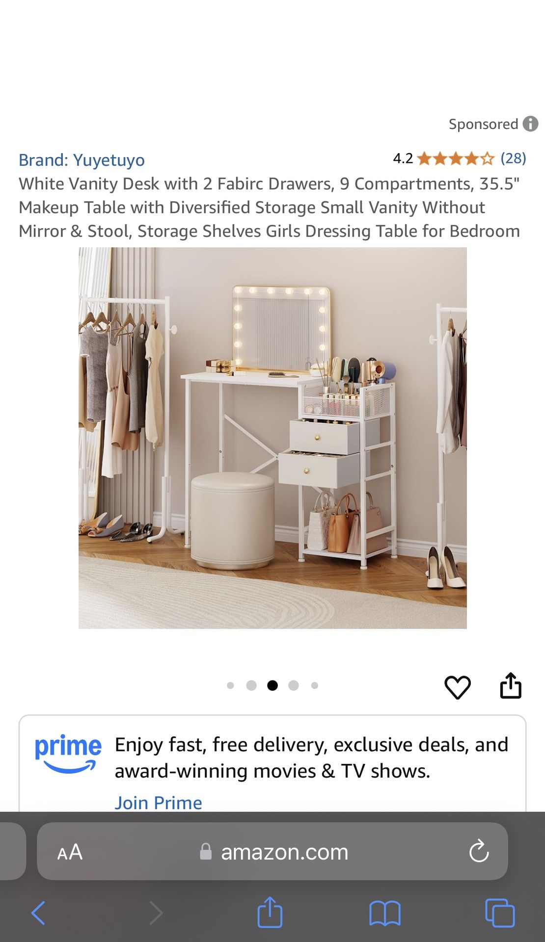 White Vanity Table / Desk New Still In The Box (Stool Or Mirror Not Included)