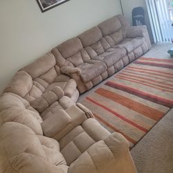 Used Double Recliner Sectional With Pull Out Bed