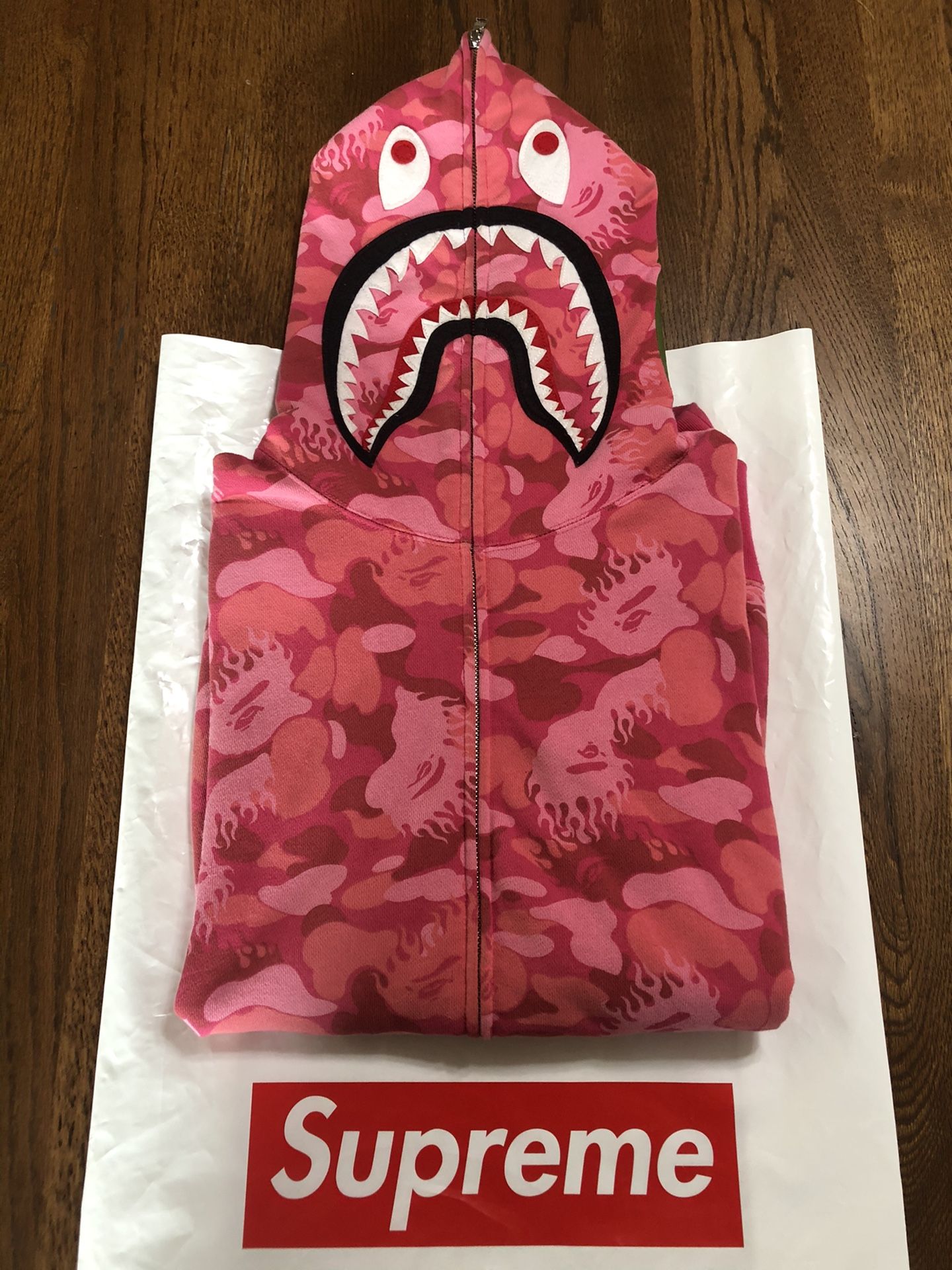 A Bathing Ape ‘BAPE’ Pink Camo Shark Hoodie Size M