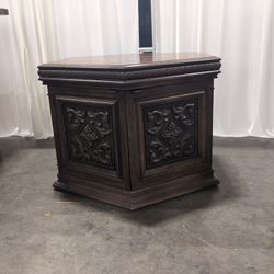 Lane Furniture Dark Brown Octagonal End Table with Carved Details