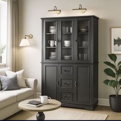 78.8"HX47.2"WX15.1"D Vintage Style Glass Door Bookcase