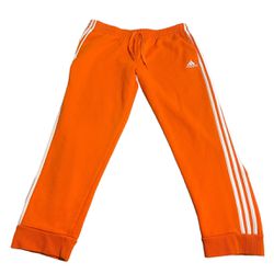 Adidas Joggers Men XL Orange Sweatpants Workout Gym Exercise Fleece Sports Logo
