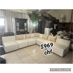 White microfiber modular living room sectional sofa 