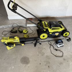 Lawn Mower Weed eater Blower With Battery’s And Chargers 